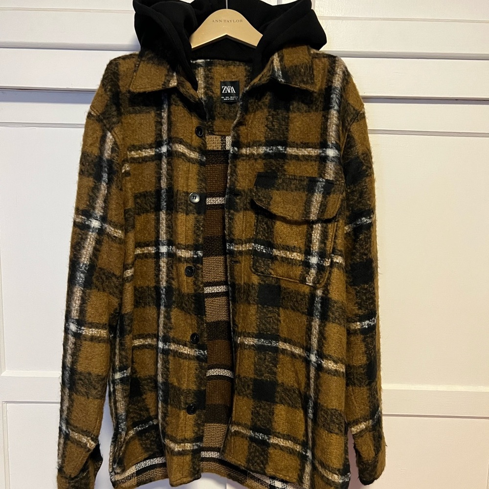 Zara Plaid Shacket with Hood